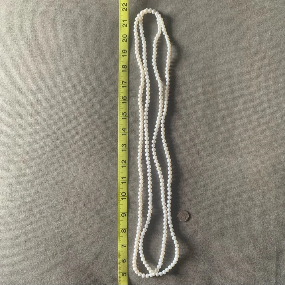 6-6.5 mm round natural white culture Pearl necklace - long strand - Picture 1 of 5